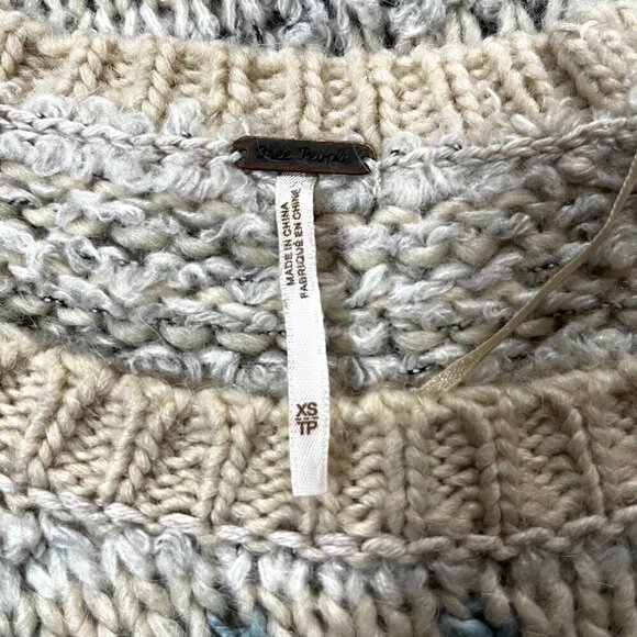 FREE PEOPLE Alpaca & Wool Blend Cream Green& Blue Nordic Pullover sweater EUC XS - Picture 6 of 6